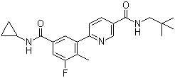 structure of CAS# 585543-15-3, 6-[5-(环丙基氨基甲酰基)-3-氟-2-甲基苯基]-N-(2,2-二甲基丙基)吡啶-3-甲酰胺