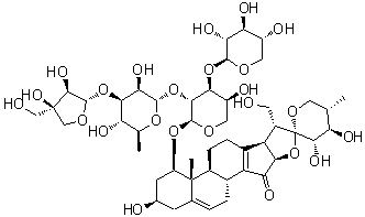 CAS # 58809-09-9, Trillenoside A, (1beta,3beta,23S,24R,25S)-1-[(O-D-apio-beta-D-Furanosyl-(1→3)-O-6-deoxy-alpha-L-mannopyranosyl-(1→2)-O-[beta-D-xylopyranosyl-(1→3)]-alpha-L-arabinopyranosyl)oxy]-3,21,23,24-tetrahydroxy-18-norspirosta-5,13-dien-15-one