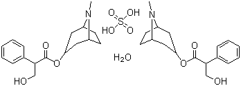 CAS # 5908-99-6, Atropine sulfate monohydrate, alpha-(Hydroxymethyl)benzeneacetic acid 8-methyl-8-azabicyclo[3.2.1]oct-3-yl ester sulfate monohydrate