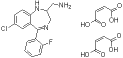 CAS # 59469-29-3, 7-Chloro-5-(2-fluorophenyl)-2,3-dihydro-1H-1,4-benzodiazepine-2-methanamine (Z)-2-butenedioate (1:2)