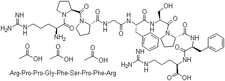 CAS # 5979-11-3, Bradykinin acetate, Bradykinin triacetate, N2-[N-[1-[N-[N-[N-[1-(1-L-Arginyl-L-prolyl)-L-prolyl]glycyl]-L-phenylalanyl]-L-seryl]-L-prolyl]-L-phenylalanyl]arginine triacetate