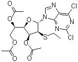 CAS # 59837-24-0, 2,6-Dichloro-9-(3,5,6-tri-O-acetyl-2-S-ethyl-2-thio-alpha-D-mannofuranosyl)-9H-purine, NSC 152760