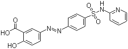 CAS # 599-79-1, Salicylazosulfapyridine, 2-Hydroxy-5-[[4-[(2-pyridinylamino)sulfonyl]phenyl]azo]benzoic acid, 5-(p-(2-pyridylsulfamoyl)phenylazo)salicylic acid, Salazosulfapyridine, Sulfasalazine