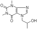 CAS 登录号：603-00-9, 羟丙茶碱, 7-(2-羟基丙基)-1,3-二甲基-3,7-二氢-1H-嘌呤-2,6-二酮