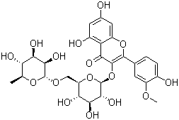 CAS # 604-80-8, Narcissoside, Narcissin, 3-O-Rutinosylisorhamnetin, 3'-O-Methylquercetin 3-rutinoside, Isorhamnetin 3-O-rutinoside, 3-[[6-O-(6-Deoxy-alpha-L-mannopyranosyl)-beta-D-glucopyranosyl]oxy]-5,7-dihydroxy-2-(4-hydroxy-3-methoxyphenyl)-4H-1-benzopyran-4-one