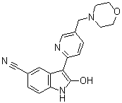 structure of CAS# 612487-72-6, 2-Hydroxy-3-[5-[(morpholin-4-yl)methyl]pyridin-2-yl]-1H-indole-5-carbonitrile