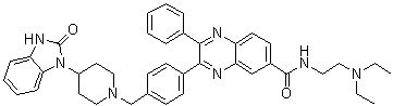 CAS # 612847-42-4, N-[2-(Diethylamino)ethyl]-3-[4-[[4-(2,3-dihydro-2-oxo-1H-benzimidazol-1-yl)-1-piperidinyl]methyl]phenyl]-2-phenyl-6-quinoxalinecarboxamide