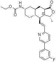 structure of CAS# 618385-10-7, [(1R,3aR,4aR,6S,8aR,9S,9aS)-9-[(1E)-2-[5-(3-氟苯基)-2-吡啶基]乙烯基]十二氢-1-甲基-3-氧代萘并[2,3-c]呋喃-6-基]氨基甲酸乙酯