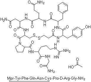 CAS # 62288-83-9, Desmopressin acetate, Minirine, Octostim, Stimate, 1-(3-Mercaptopropionic acid)-8-D-arginine vasopressin monoacetate, Emosint