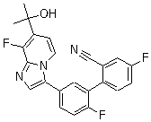 CAS # 628690-75-5, TP 003, 4,2'-Difluoro-5'-[8-fluoro-7-(1-hydroxy-1-methylethyl)imidazo[1,2-a]pyridin-3-yl]biphenyl-2-carbonitrile