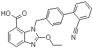structure of CAS# 632322-61-3, 1-[(2'-Cyano-1,1'-biphenyl-4-yl)methyl]-2-ethoxy-7-benzimidazolecarboxylic acid