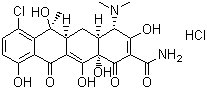 CAS 登录号：64-72-2, 盐酸金霉素, 6-甲基-4-(二甲氨基)-3,6,10,12,12a-五羟基-1,11-二氧代-7-氯-1,4,4a,5,5a,6,11,12a-八氢-2-并四苯甲酰胺盐酸盐
