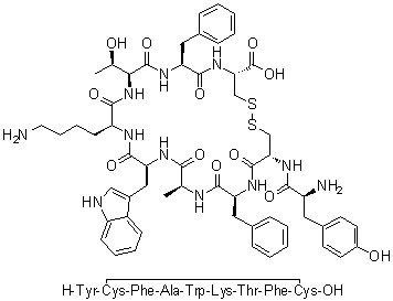 CAS 登录号：647016-22-6, L-酪氨酰-L-半胱氨酰-L-苯丙氨酰-L-丙氨酰-L-色氨酰-L-赖氨酰-L-苏氨酰-L-苯丙氨酰-L-半胱氨酸环(2→9)-二硫醚