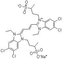 CAS # 66138-06-5, 5,6-Dichloro-2-[3-[5,6-dichloro-1-ethyl-1,3-dihydro-3-(3-sulfobutyl)-2H-benzimidazol-2-ylidene]-1-propenyl]-1-ethyl-3-(3-sulfobutyl)-1H-benzimidazolium inner salt sodium salt