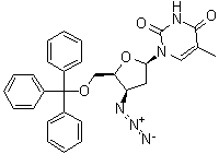 CAS 登录号：66503-47-7, 1-[3-叠氮基-2,3-二脱氧-5-O-(三苯基甲基)-beta-D-苏式-呋喃戊糖基]-5-甲基-2,4(1H,3H)-嘧啶二酮