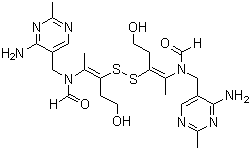 CAS # 67-16-3, Thiamine disulfide, N,N'-(Dithiobis(2-(2-hydroxyethyl)-1-methyl-2,1-ethenediyl))bis(N-((4-amino-2-methyl-5-pyrimidinyl)methyl)formamide