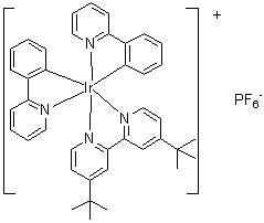 CAS 登录号：676525-77-2, (4,4'-二-叔-丁基-2,2'-联吡啶)二[(2-吡啶基)苯基]铱六氟磷酸盐