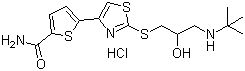 CAS 登录号：68377-91-3, 盐酸阿罗洛尔, 5-[2-(3'-叔丁基氨基-2'-羟基丙基硫)-4-噻唑基]-2-噻吩甲酰氨盐酸盐
