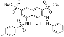 CAS # 6844-74-2, Acid Red 106, Disodium 4-hydroxy-3-phenylazo-5-((p-tolyl)sulphonylamino)naphthalene-2,7-disulphonate