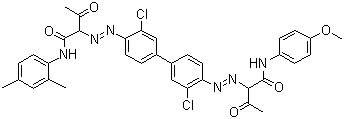 CAS 登录号：68610-86-6 (71872-67-8), 颜料黄 127, 2,2'-(3,3'-二氯-1,1'-联苯-4,4'-双偶氮)双[3-氧代-丁酰胺 N,N'-双(对甲氧苯基和 2,4-二甲苯基)]衍生物