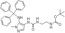 CAS # 689293-69-4, tert-Butyl [2-({[1-methyl-5-(tritylamino)-1H-pyrazol-4-yl]carbamoyl}amino)ethyl]carbamate, N-[2-[[[[1-Methyl-5-[(triphenylmethyl)amino]-1H-pyrazol-4-yl]amino]carbonyl]amino]ethyl]carbamic acid tert-butyl ester