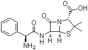 CAS # 69-53-4, Ampicillin, (2S,5R,6R)-6-[(R)-2-Amino-2-phenylacetamido]-3,3-dimethyl-7-oxo-4-thia-1-azabicyclo[3.2.0]heptane-2-carboxylic acid, D-(-)-alpha-Aminobenzylpenicillin
