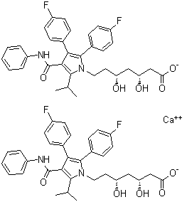 CAS # 693793-53-2, Atorvastatin impurity C, (betaR,deltaR)-2,3-Bis(4-fluorophenyl)-beta,delta-dihydroxy-5-(1-methylethyl)-4-[(phenylamino)carbonyl]-1H-pyrrole-1-heptanoic acid calcium salt (2:1)