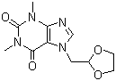 CAS 登录号：69975-86-6, 多索茶碱, 1,3-二甲基-7-(1,3-二氧环戊基-2-基)甲基-3,7-二氢-1H-嘌呤-2,6-二酮