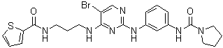 structure of CAS# 702675-42-1, N-[3-[[5-溴-4-[[3-[(2-噻吩基羰基)氨基]丙基]氨基]-2-嘧啶基]氨基]苯基]-1-吡咯烷甲酰胺