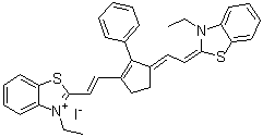 CAS # 70446-32-1, 3-Ethyl-2-[2-[3-[(3-ethyl-2(3H)-benzothiazolylidene)ethylidene]-2-phenyl-1-cyclopenten-1-yl]ethenyl]benzothiazolium iodide