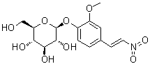 structure of CAS# 70622-80-9, 2-甲氧基-4-(2-硝基乙烯基)苯基 beta-D-吡喃葡萄糖苷