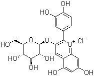 structure of CAS# 7084-24-4, 2-(3,4-二羟基苯基)-3-(beta-D-吡喃葡萄糖氧基)-5,7-二羟基-1-苯并吡喃鎓氯化物