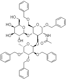 CAS # 71208-05-4, Phenylmethyl O-6-deoxy-2,3,4-tris-O-(phenylmethyl)-alpha-L-galactopyranosyl-(1→3)-O-[beta-D-galactopyranosyl-(1→4)]-2-(acetylamino)-2-deoxy-6-O-(phenylmethyl)-alpha-D-glucopyranoside
