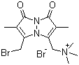 structure of CAS# 71418-45-6, 5-(Bromomethyl)-N,N,N,2,6-pentamethyl-1,7-dioxo-1H,7H-pyrazolo[1,2-a]pyrazole-3-methanaminium bromide