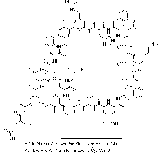 CAS 登录号：717122-86-6, L-alpha-谷氨酰-L-丙氨酰-L-丝氨酰-L-天冬氨酰胺酰-L-半胱氨酰-L-苯丙氨酰-L-丙氨酰-L-异亮氨酰-L-精氨酰-L-组氨酰-L-苯丙氨酰-L-alpha-谷氨酰-L-天冬氨酰胺酰-L-赖氨酰-L-苯丙氨酰-L-丙氨酰-L-缬氨酰-L-alpha-谷氨酰-L-苏氨酰-L-亮氨酰-L-异亮氨酰-L-半胱氨酰-L-丝氨酸环(5→22)-二硫醚