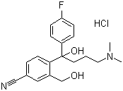 structure of CAS# 717133-25-0, 4-[4-(Dimethylamino)-1-(4-fluorophenyl)-1-hydroxybutyl]-3-(hydroxymethyl)benzonitrile hydrochloride