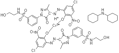 CAS # 71839-83-3, Bis[3-[4-[(5-chloro-2-hydroxy-3-nitrophenyl)azo]-4,5-dihydro-3-methyl-5-oxo-1H-pyrazol-1-yl]-N-(2-hydroxyethyl)benzenesulfonamidato(2-)]hydrogen chromate(1-)  compd. with N-cyclohexylcyclohexanamine (1:1)
