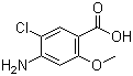 CAS # 7206-70-4, 4-Amino-5-chloro-2-methoxybenzoic acid