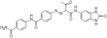 CAS # 74441-05-7, Pigment Yellow 181, C.I. 11777, N-(4-(Aminocarbonyl)phenyl)-4-((1-(((2,3-dihydro-2-oxo-1H-benzimidazol-5-yl)amino)carbonyl)-2-oxopropyl)azo)benzamide, N-(4-Carbamoylphenyl)-4-[2-oxo-1-[(2-oxo-1,3-dihydrobenzoimidazol-5-yl)carbamoyl]propyl]diazenyl-benzamide