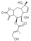 CAS # 757202-06-5, Eupalinilide A, (2E)-4-Hydroxy-2-methyl-2-butenoic acid (3aR,4R,6R,6aR,9R,9aS,9bS)-6-(chloromethyl)-2,3,3a,4,5,6,6a,9,9a,9b-decahydro-6,9-dihydroxy-9-methyl-3-methylene-2-oxoazuleno[4,5-b]furan-4-yl ester
