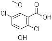 CAS 登录号：7600-50-2, 2,5-二氯-3-羟基-6-甲氧基苯甲酸