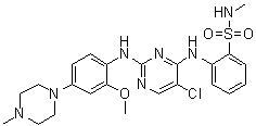 structure of CAS# 761438-38-4, 2-[[5-Chloro-2-[[2-methoxy-4-(4-methyl-1-piperazinyl)phenyl]amino]-4-pyrimidinyl]amino]-N-methylbenzenesulfonamide