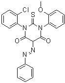 CAS 登录号：76153-11-2, 1-(2-氯苯基)二氢-3-(2-甲氧基苯基)-5-(苯基偶氮)-2-硫代-4,6(1H,5H)-嘧啶二酮