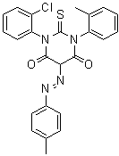 CAS 登录号：76153-37-2, 1-(2-氯苯基)二氢-3-(2-甲基苯基)-5-[(4-甲基苯基)偶氮]-2-硫代-4,6(1H,5H)-嘧啶二酮
