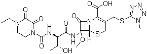CAS # 76610-84-9, Cefbuperazone, (6R,7S)-7-((2R,3S)-2-(4-Ethyl-2,3-dioxo-1-piperazinecarboxamido)-3-hydroxybutyramido)-7-methoxy-3-(((1-methyl-1H-tetrazol-5-yl)thio)methyl)-8-oxo-5-thia-1-azabicyclo[4.2.0]oct-2-ene-2-carboxylic acid