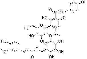 CAS # 77690-92-7, 6''-Feruloylspinosin, 5-Hydroxy-6-[2-O-[6-O-[3-(4-hydroxy-3-methoxyphenyl)-1-oxo-2-propen-1-yl]-beta-D-glucopyranosyl]-beta-D-glucopyranosyl]-2-(4-hydroxyphenyl)-7-methoxy-4H-1-benzopyran-4-one