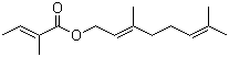 CAS # 7785-33-3, Geranyl tiglate, (E)-3,7-Dimethyl-2,6-octadienyl 2-methylcrotonate, (E,E)-2-Methyl-2-butenoic acid 3,7-dimethyl-2,6-octadienyl ester