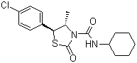 CAS 登录号：78587-05-0, 噻螨酮, 5-(4-氯苯基)-3-(N-环己基氨基甲酰)-4-甲基噻唑烷-2-酮