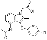structure of CAS# 802904-66-1, 4-(乙酰氨基)-3-[(4-氯苯基)硫代]-2-甲基-1H-吲哚-1-乙酸