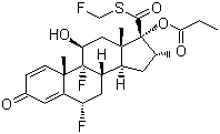 CAS # 80474-14-2, Fluticasone propionate, S-Fluoromethyl-6alpha,9alpha-difluoro-11beta-hydroxy-16alpha-methyl-3-oxo-17alpha-propionyloxyandrosta-1,4-diene-17beta-carbothioate, (6a,11b,16a,17a)-6,9-Difluoro-11-hydroxy-16-methyl-3-oxo-17-(1-oxopropoxy)androsta-1,4-diene-17-carbothioic acid S-(fluoromethyl) ester